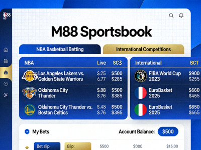 Dashboard taruhan bola basket NBA dan kompetisi internasional di M88 sportsbook