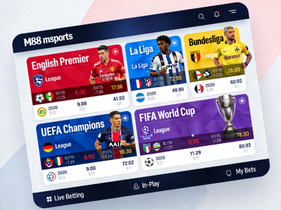 Tampilan pasar taruhan sepak bola di M88 msports dengan berbagai liga dan turnamen