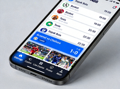 Tampilan antarmuka taruhan olahraga M88 di layar smartphone dengan menu navigasi di bagian bawah