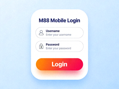 Tampilan halaman login M88 versi mobile dengan kolom username, password, dan tombol login yang menonjol