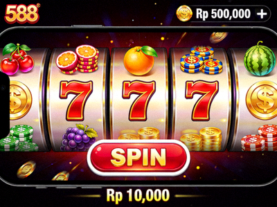 Tampilan permainan slot online M88 di smartphone dengan gulungan slot dan tombol spin yang besar